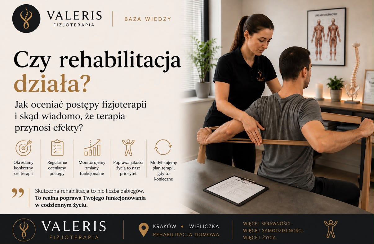 Czy rehabilitacja działa? Efekty fizjoterapii - Valeris Kraków Ocena postępów i efektów rehabilitacji pacjenta podczas terapii domowej w Valeris Kraków